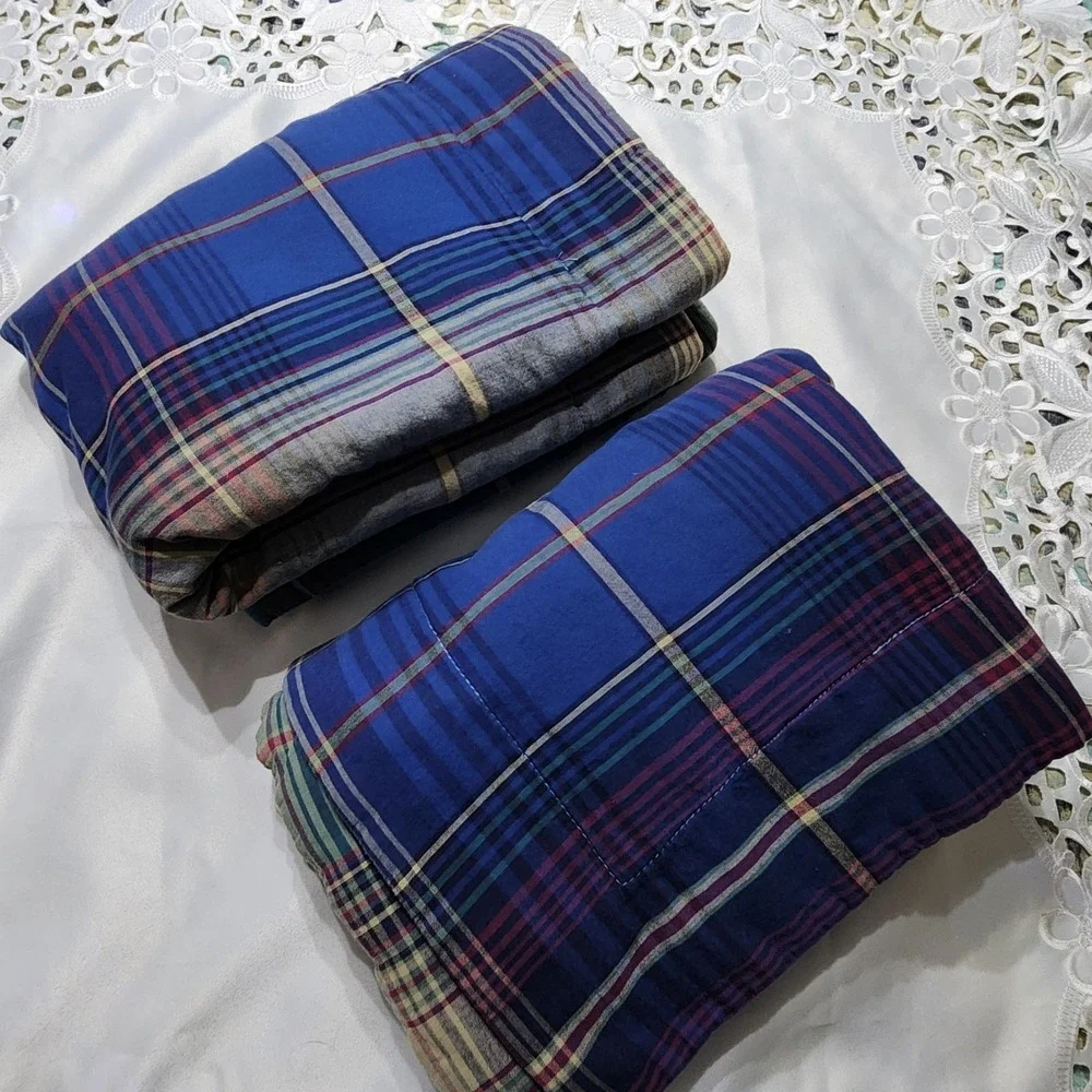 JCPenney Home Collection Plaid Pillow Shams Set of 2 Blue Teal Cotton Standard